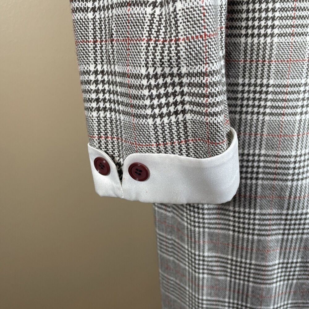 Vintage 80s  Plaid Dress Double Breasted Big Bow Contrast Collar C-38.5" Midi - Picture 7 of 16